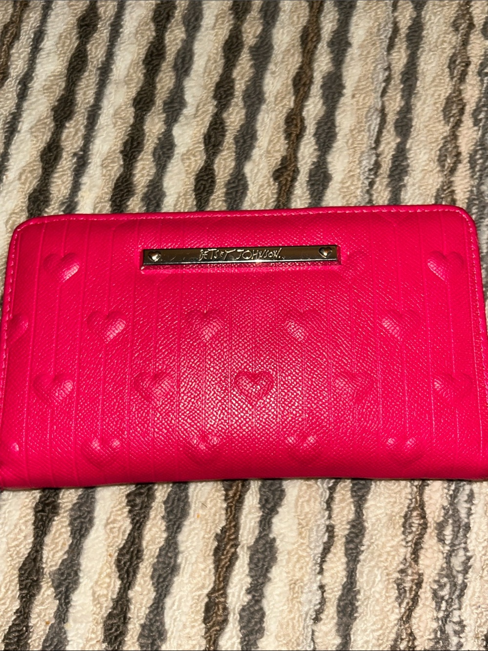 Betsey Johnson Hot Pink Heart-Embossed Zip Wallet Bigger size